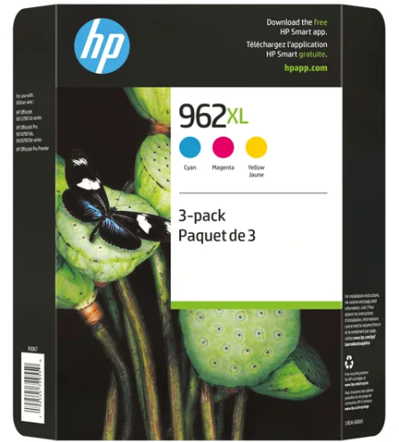 HP 962XL Cyan, Magenta and Yellow High Yield Original Ink Cartridges (3JB36BN) Combo-pack