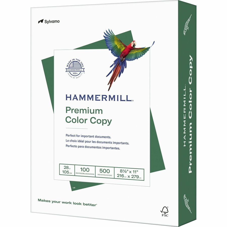 Hammermill Premium Color Copy Paper - White - 100 Brightness - Letter - 8 1/2" x 11" - 28 lb - White - 500 / Ream