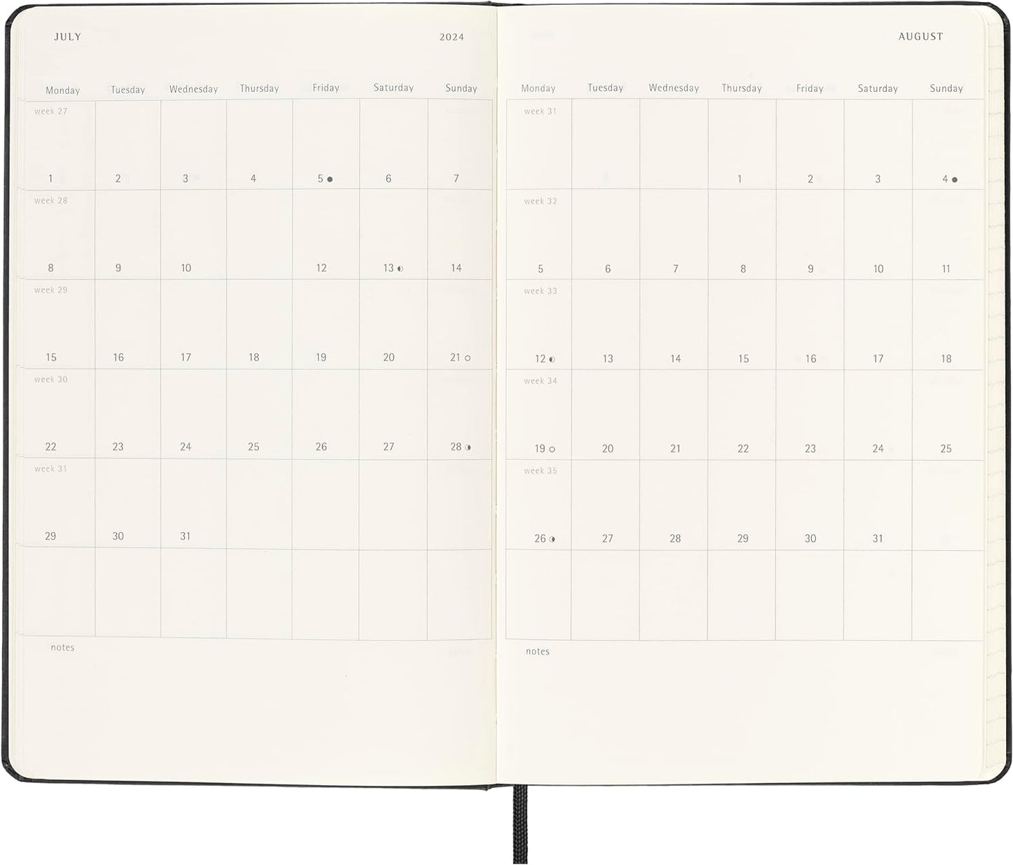 Moleskine 2024 Large Hard Cover Daily Planner - 5" x 8.25" - Black