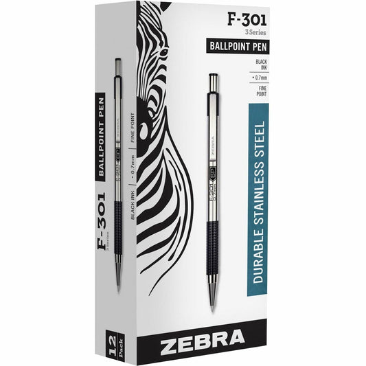 Zebra STEEL 3 Series F-301 Retractable Ballpoint Pen - 12 / pack