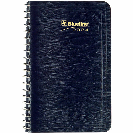Blueline 1/2 Hour Daily Appointment Book - Julian Dates - Monthly, Daily, Yearly - 12 Month - January 2024 - December 2024 - 7:00 AM to 7:30 PM - Half-hourly - 1 Day Single Page - Navy - 6" x 3.5" - Notes Area, Phone Directory