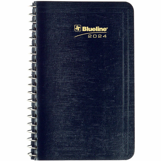 Blueline Blueline Daily Planner - Daily - January 2024 - December 2024 - 7:00 AM to 7:30 PM - Half-hourly - 1 Day Single Page Layout - 3 1/2" x 6" Sheet Size - Black - Bilingual, Appointment Schedule, Notes Area, Expense Form, Phone Directory, Address Dir