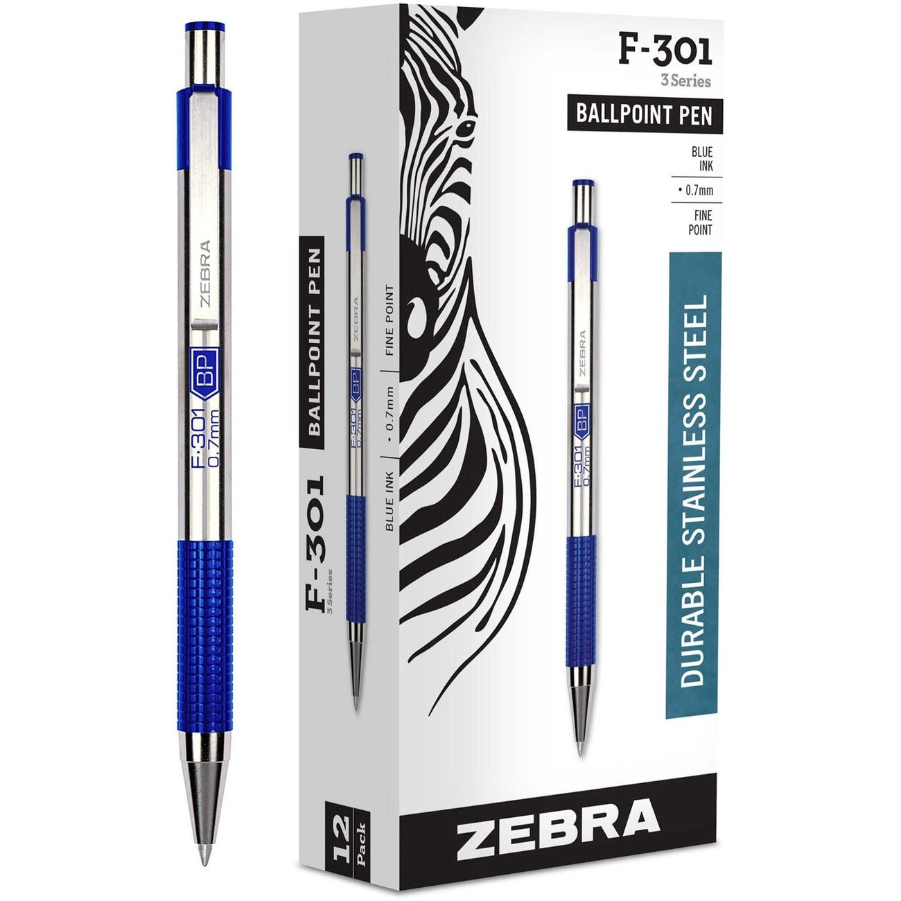 Zebra STEEL 3 Series F-301 Retractable Ballpoint Pen - 12 / pack