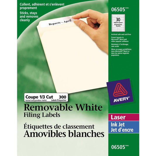 Avery Laser Label - 3 7/16" x 2/3" Length - Removable Adhesive - Rectangle - Laser - White - 300 / Pack