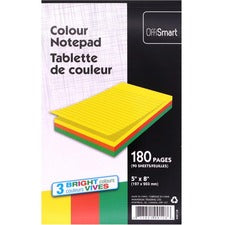 OFFISMART Neon Writing Pad, Ruled, 5"x8" , 180pg
