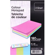 OFFISMART Pastel Writing Pad, Ruled, 5"x8" , 180pg